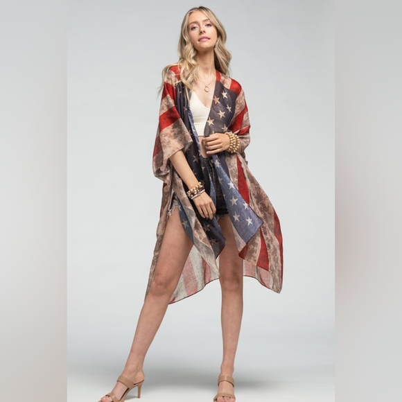 Vintage American Flag Kimono w/ Side Slits - Great for Patriotic Events! - Picture 8 of 11